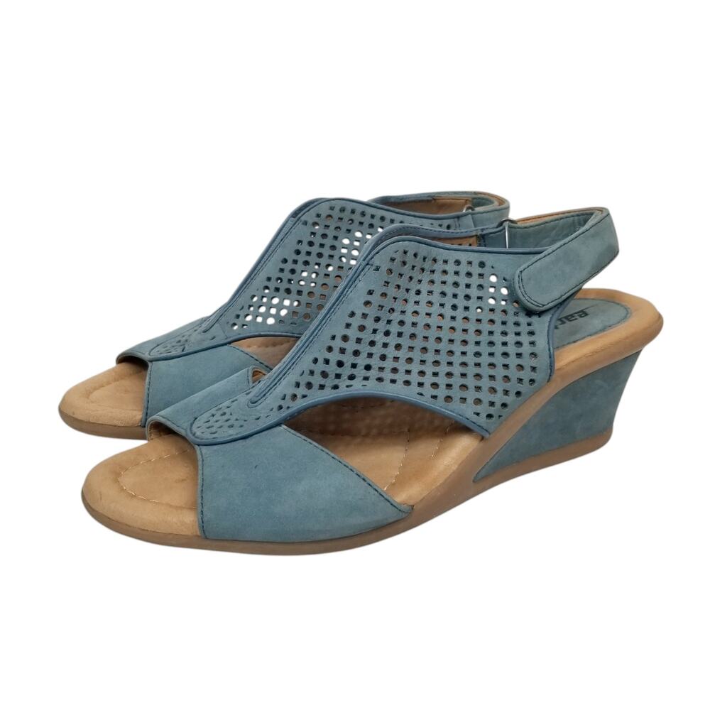 Earth Women's Dalia Perforated Suede Wedge Heel Slingback Sandals Blue Size 9.5